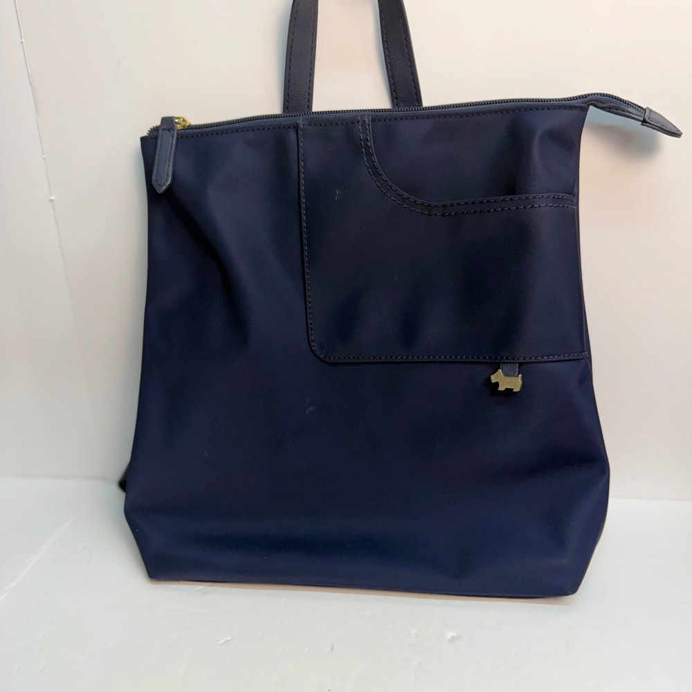 Radley London Navy Blue Nylon Backpack Zip Top Tote Bag with Scottie Dog Charm